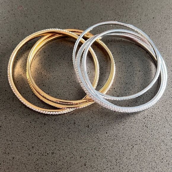 Elegant Rhinestone Bangles in Gold and Silver Set of Two Pairs - Picture 6 of 6
